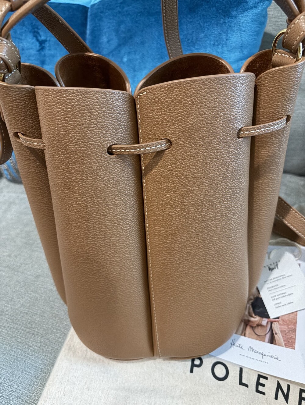 Polène Numéro Huit Tan Pebbled Leather Bucket Handbag/shoulder bag/ crossbody - Picture 3 of 13